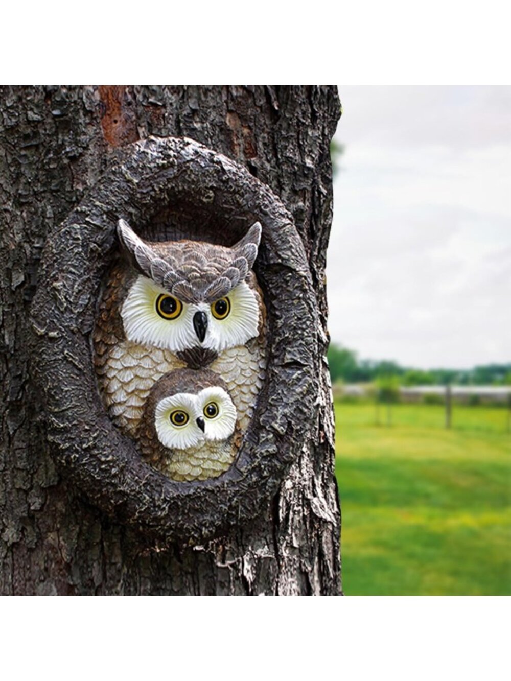 Whimsical Owl Tree Hugger Sculpture - Durable Waterproof Garden Statues & Yard